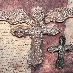 Beautiful cross plaque hand crafted and painted with molds and lots of crystals